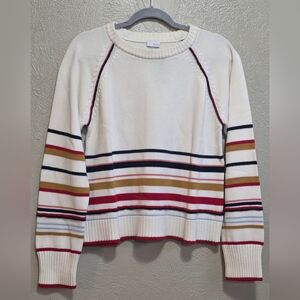 Ecru Striped Sweater Women Size L Knit Fabric Multicolot Classic Casual